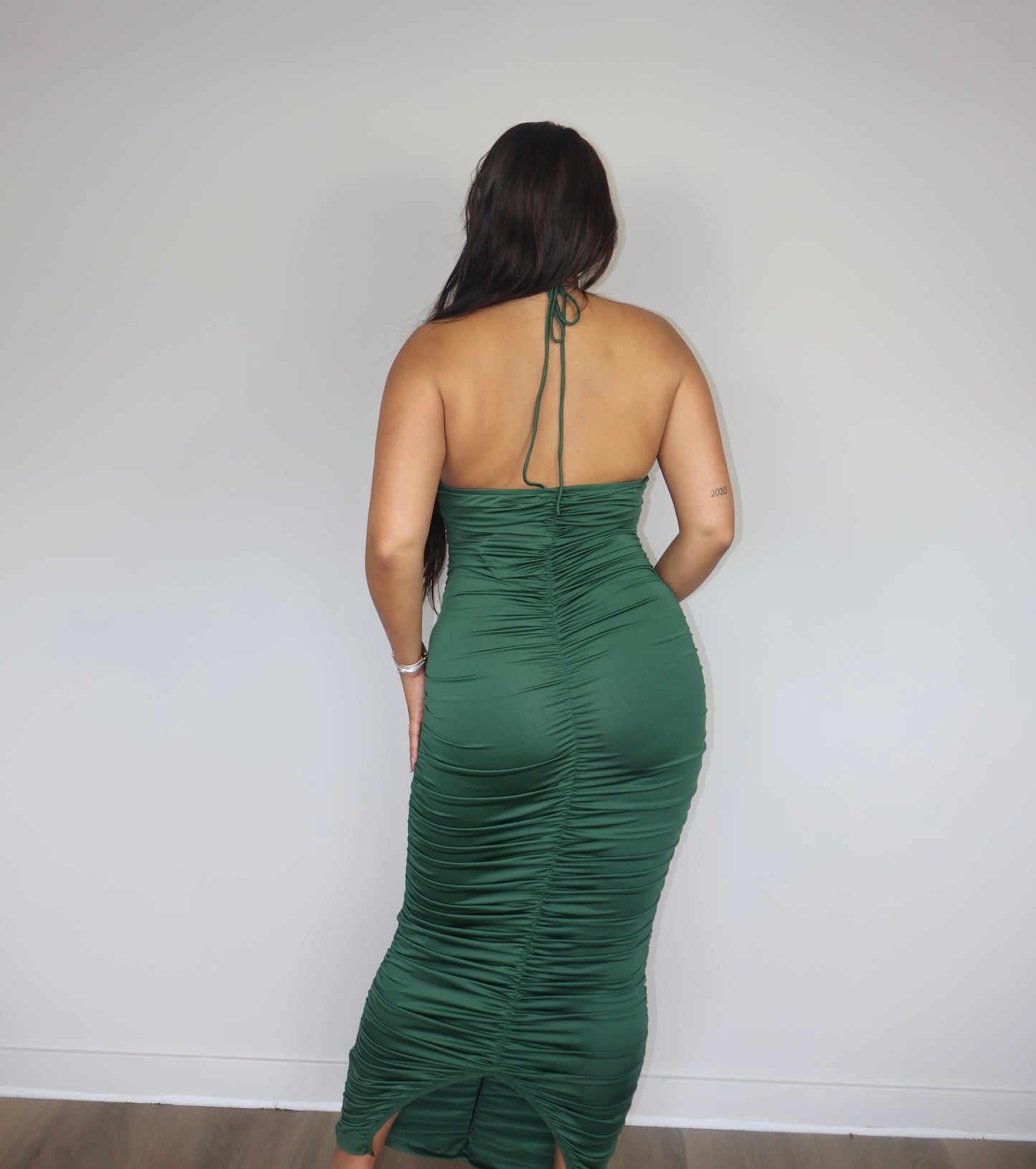 SIENNA OPEN FRONT DRESS DARK GREEN