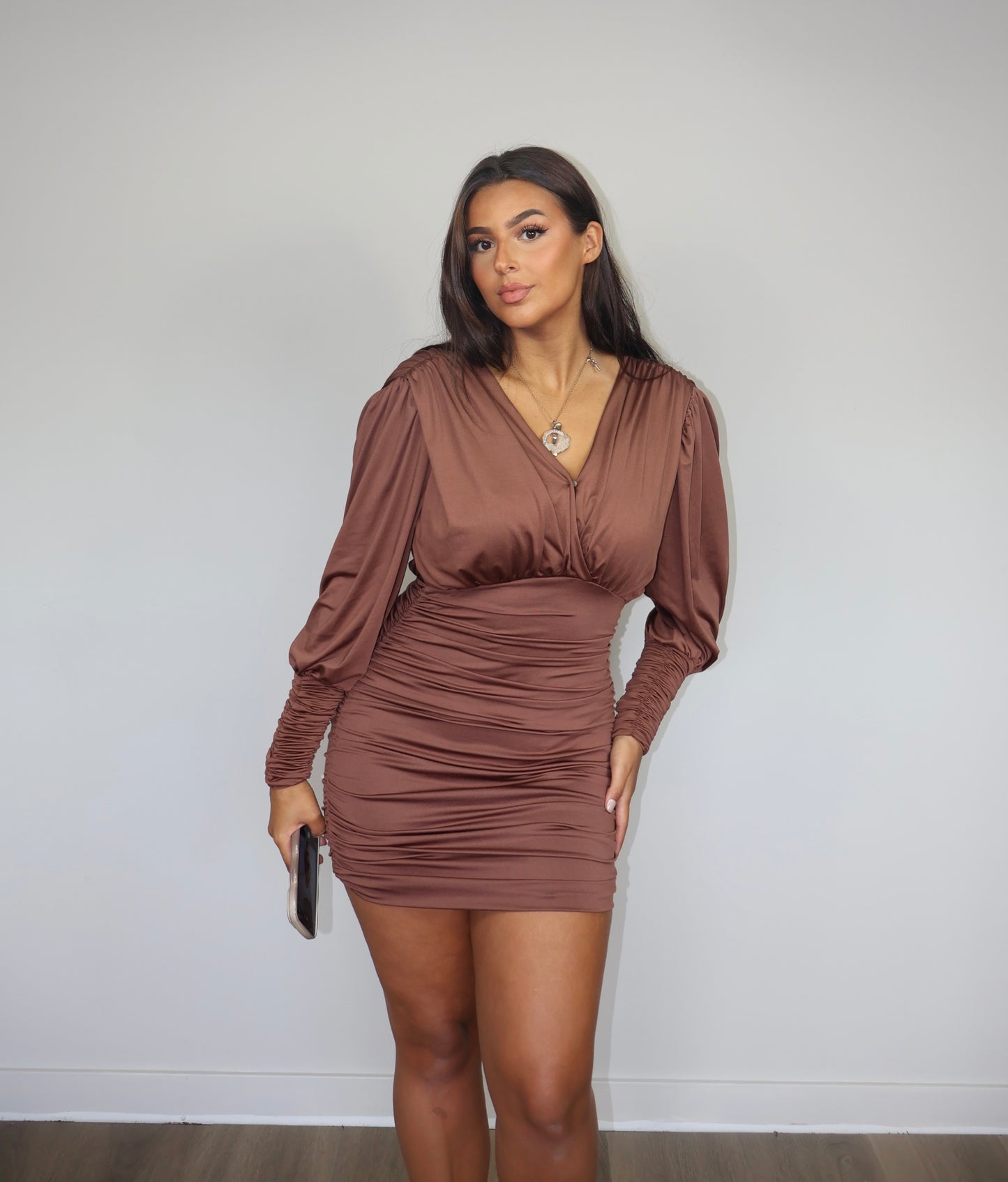 MIA DRAPED DRESS BROWN